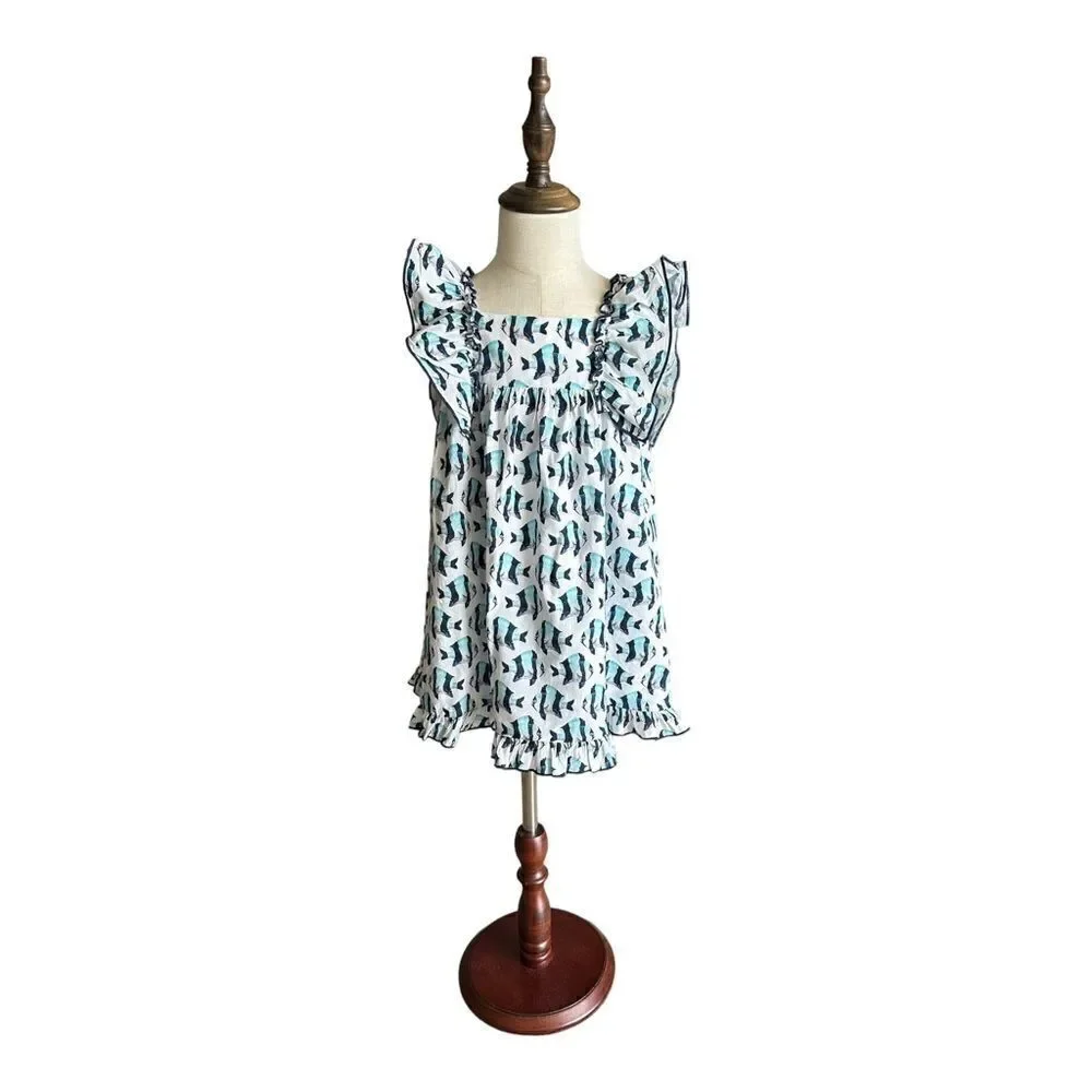 LOLITTOS | Blue | COTTON FISH PRINTED DRESS